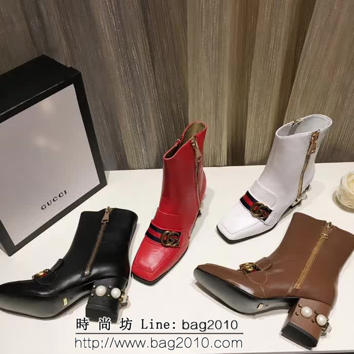GUCCI古馳 2018經典版 最新秋冬新款 大珍珠鞋跟 紅色7寸短靴 QZS2040